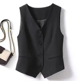 Women New Slim - fit Short Vest & Camisole Combo Vests Tops V - neck Single Breasted Lady Office Sleeveless Slim Suit Vest - Zeprah