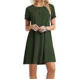 Women Sexy Solid Color Print A - Line Dress Round Neck Short Sleeve Casual Party Dresses Girls Above Knee Sweet Dress - Zeprah