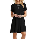 Women Sexy Solid Color Print A - Line Dress Round Neck Short Sleeve Casual Party Dresses Girls Above Knee Sweet Dress - Zeprah