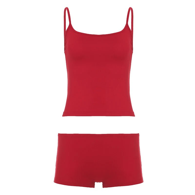 Women Street Style Solid Color 2 Piece Set Casual Sports Crop Top Shorts Set Skinny Knitting Bow Knee Eco - Friendly - Zeprah