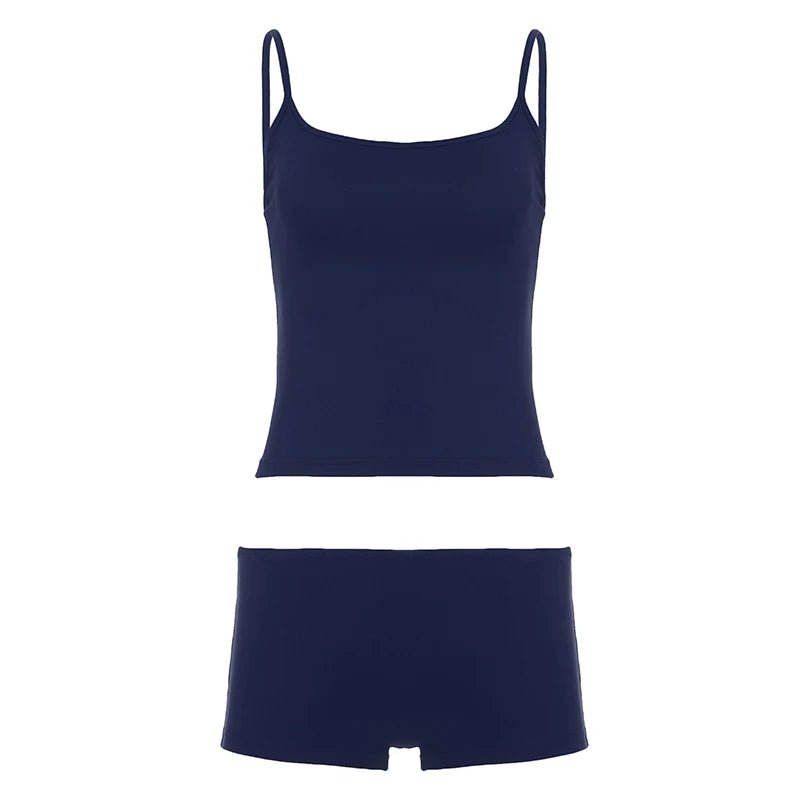 Women Street Style Solid Color 2 Piece Set Casual Sports Crop Top Shorts Set Skinny Knitting Bow Knee Eco - Friendly - Zeprah