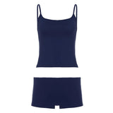 Women Street Style Solid Color 2 Piece Set Casual Sports Crop Top Shorts Set Skinny Knitting Bow Knee Eco - Friendly - Zeprah