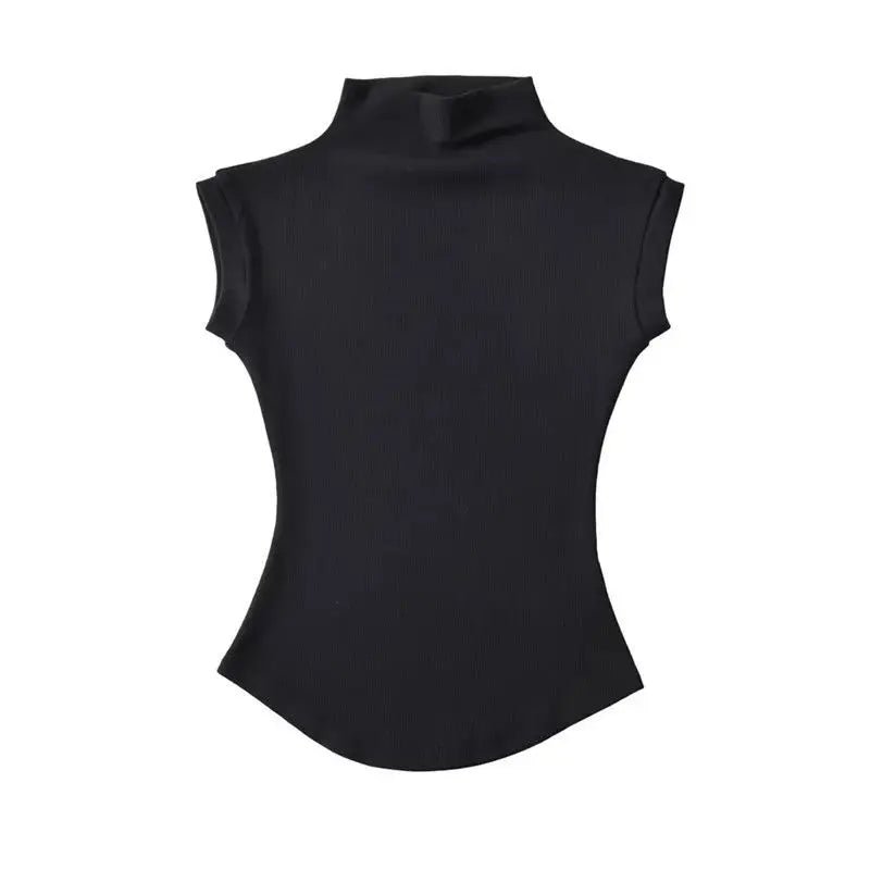 Women Summer Basic Simple Camisole Sleeveless Turtleneck High Stretchy Knitted Vest Turtleneck Unisex Tops - Zeprah