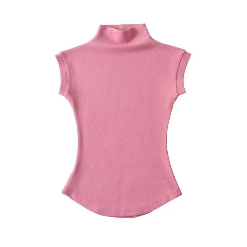 Women Summer Basic Simple Camisole Sleeveless Turtleneck High Stretchy Knitted Vest Turtleneck Unisex Tops - Zeprah