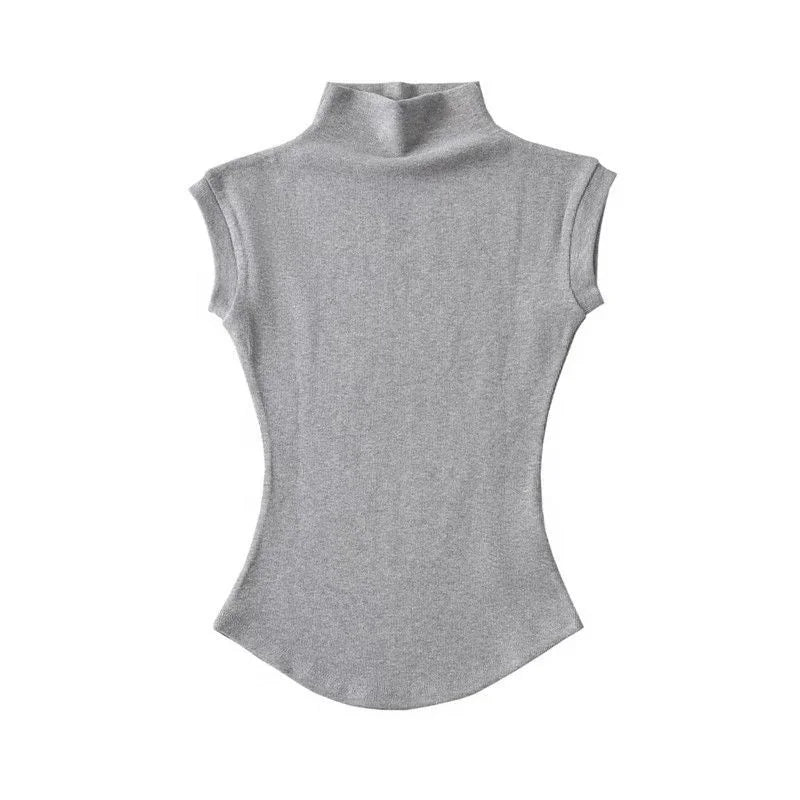 Women Summer Basic Simple Camisole Sleeveless Turtleneck High Stretchy Knitted Vest Turtleneck Unisex Tops - Zeprah