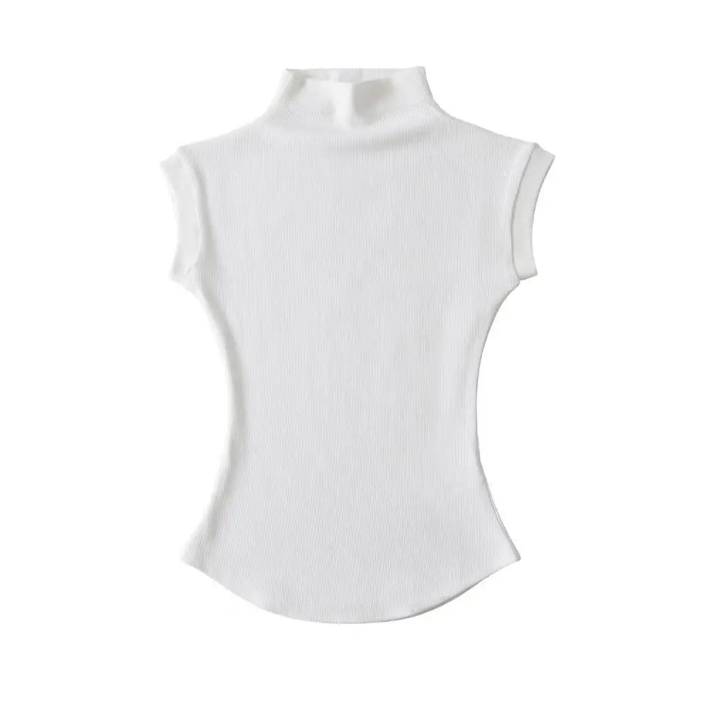 Women Summer Basic Simple Camisole Sleeveless Turtleneck High Stretchy Knitted Vest Turtleneck Unisex Tops - Zeprah