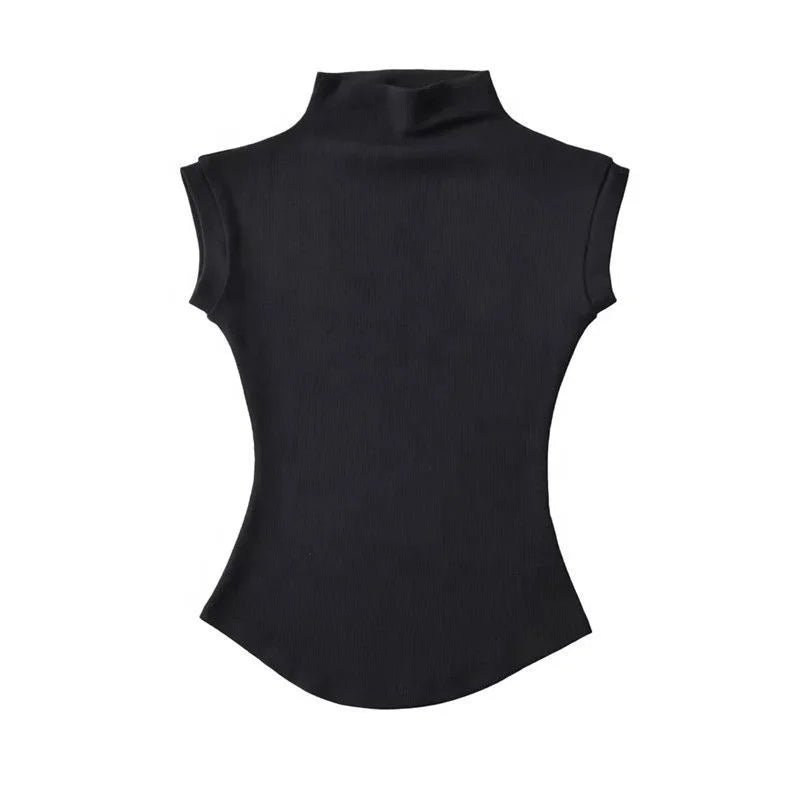 Women Summer Basic Simple Camisole Sleeveless Turtleneck High Stretchy Knitted Vest Turtleneck Unisex Tops - Zeprah