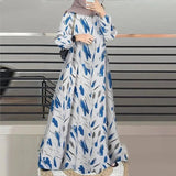 Women Turkey Robe O - Neck Sleeve Traditional Fashion Print Muslim Long Dress - Zeprah