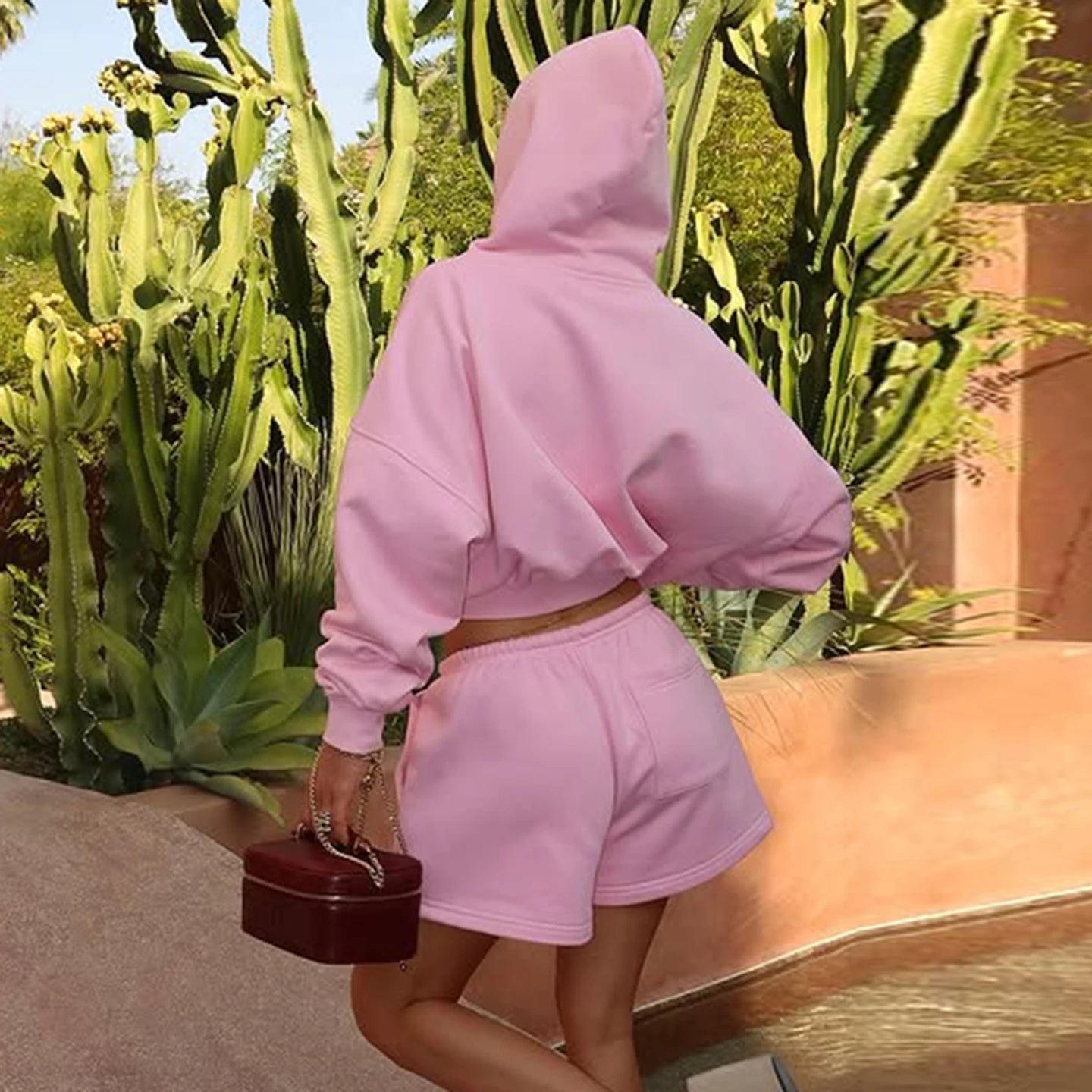 Women's 2 - Piece Set Casual Zip - Up Long Sleeve Hoodie Drawstring Shorts Solid Color Loose Fit Knitting Breathable Sports Wear - Zeprah