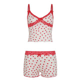 Women's 2 - Piece Set Cute Dot Print Lace Trim Camisole Built - in Bra Bow Shorts Skinny Sexy Lingerie Set Knitting Eco - Friendly - Zeprah