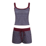 Women's 2 - Piece Set Y2K Stripe Cropped Camisole Drawstring Shorts Vintage Skinny Fit Casual Breathable Set - Zeprah