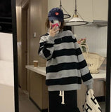 Women's 2025 Autumn New Vintage Striped Sweatshirt Lightweight Loose Long - Sleeve Crewneck Pullover Top - Zeprah