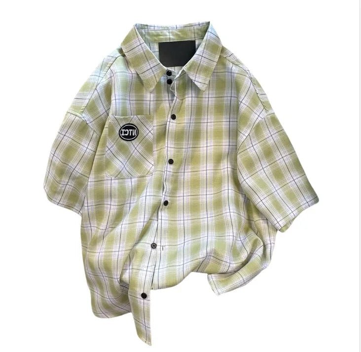 Women's 2025 New Summer Korean Style Short - Sleeve Plaid Shacket Unique Design Small - Batch Blouse - Zeprah
