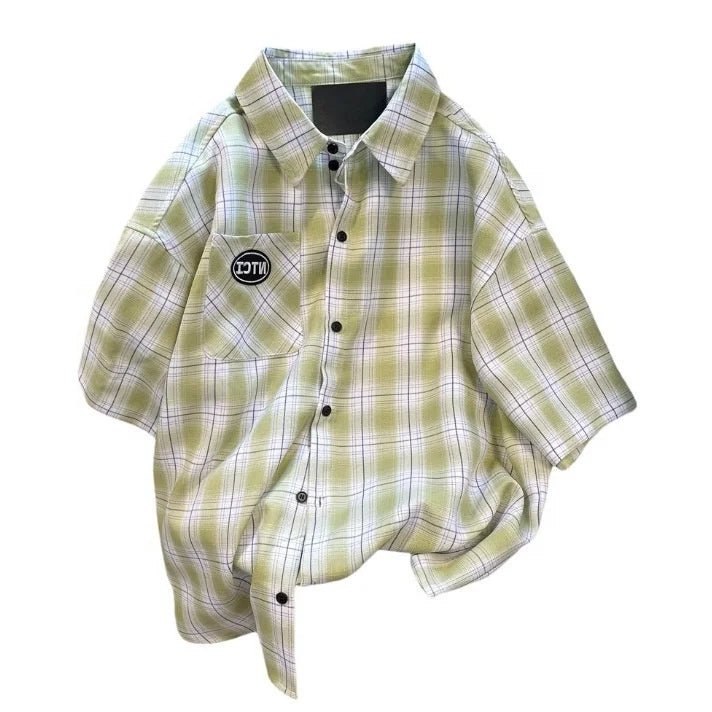 Women's 2025 New Summer Korean Style Short - Sleeve Plaid Shacket Unique Design Small - Batch Blouse - Zeprah