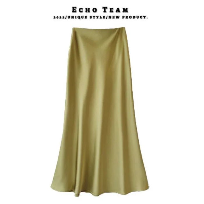 Women's Acetate Satin Midi Skirt - 2025 Spring & Summer New Style, Flowy A - Line Mermaid Hem, Office - Friendly Korean Design - Zeprah