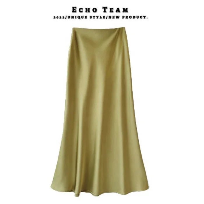 Women's Acetate Satin Midi Skirt - 2025 Spring & Summer New Style, Flowy A - Line Mermaid Hem, Office - Friendly Korean Design - Zeprah