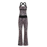 Women's Activewear One Set Leopard Print Knit Halter Short Low Rise Leggings 2 - Piece Yoga Jogging Outfit Eco - Friendly - Zeprah