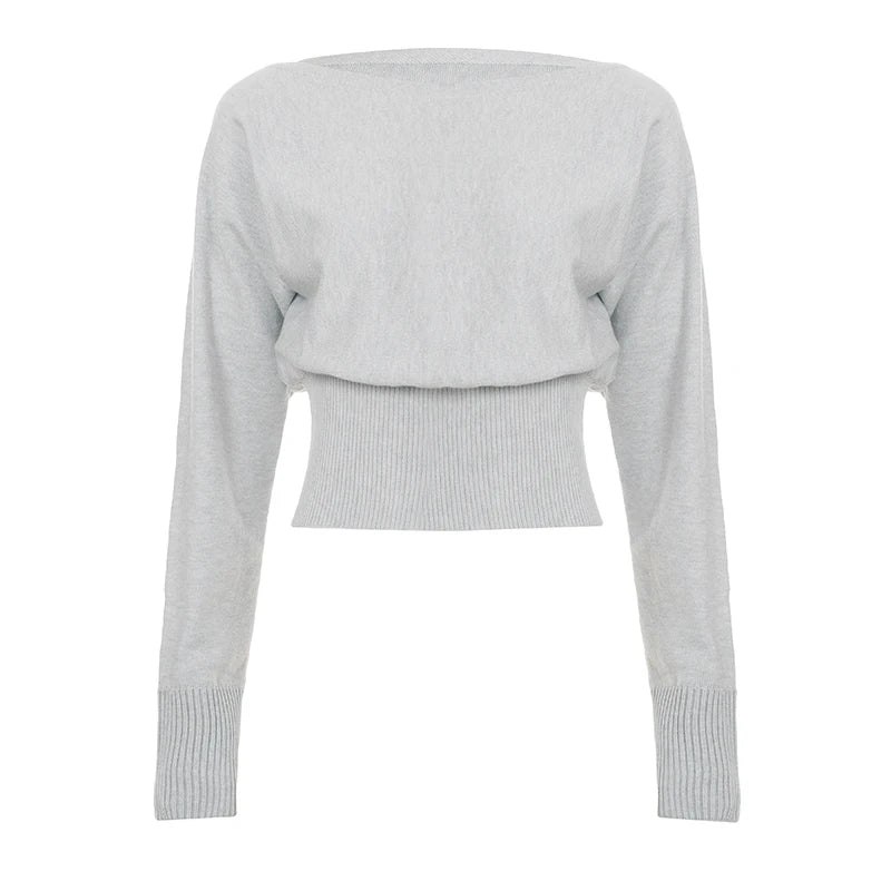 Women's Asymmetric Neckline Sweater Slash Neck Long Sleeve Solid Color Knit Top Anti - Wrinkle Polyester/Cotton Sexy Fashion - Zeprah