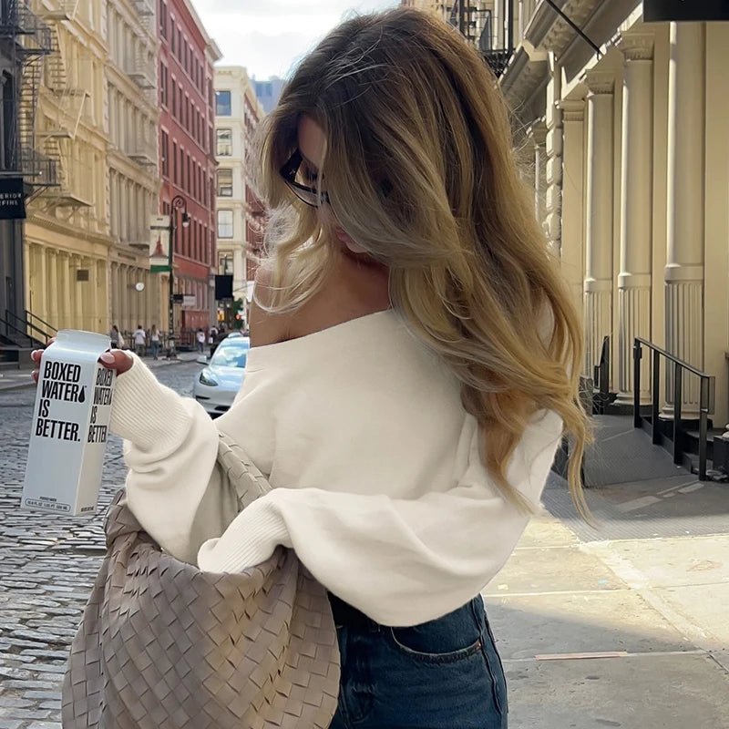 Women's Asymmetric Neckline Sweater Slash Neck Long Sleeve Solid Color Knit Top Anti - Wrinkle Polyester/Cotton Sexy Fashion - Zeprah