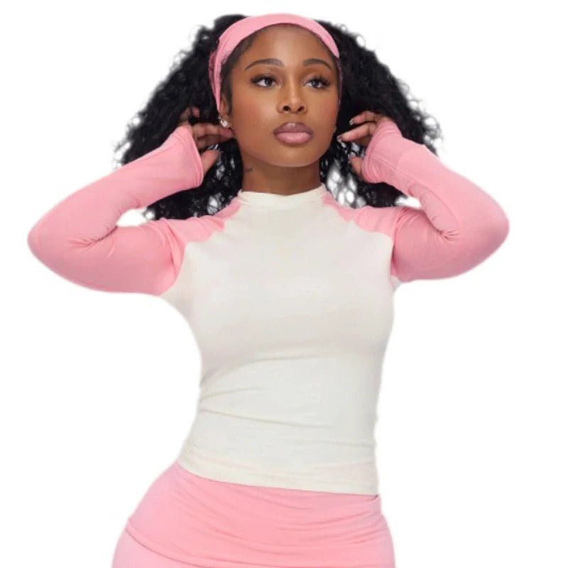 Women's Athletic Two Piece Set Solid Washed Long Sleeve Raglan Tee Knee Skinny Fit Casual Shorts Knitting Breathable Quick - Dry - Zeprah