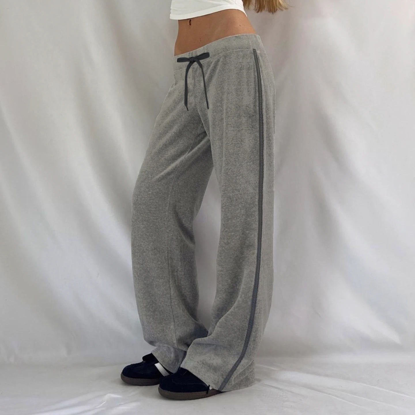 Women's Autumn Patchwork Wide Leg Pants Casual Flat Low Waist Pleated Trousers Eco - Friendly Spandex/Polyester Streetwear Fashion - Zeprah