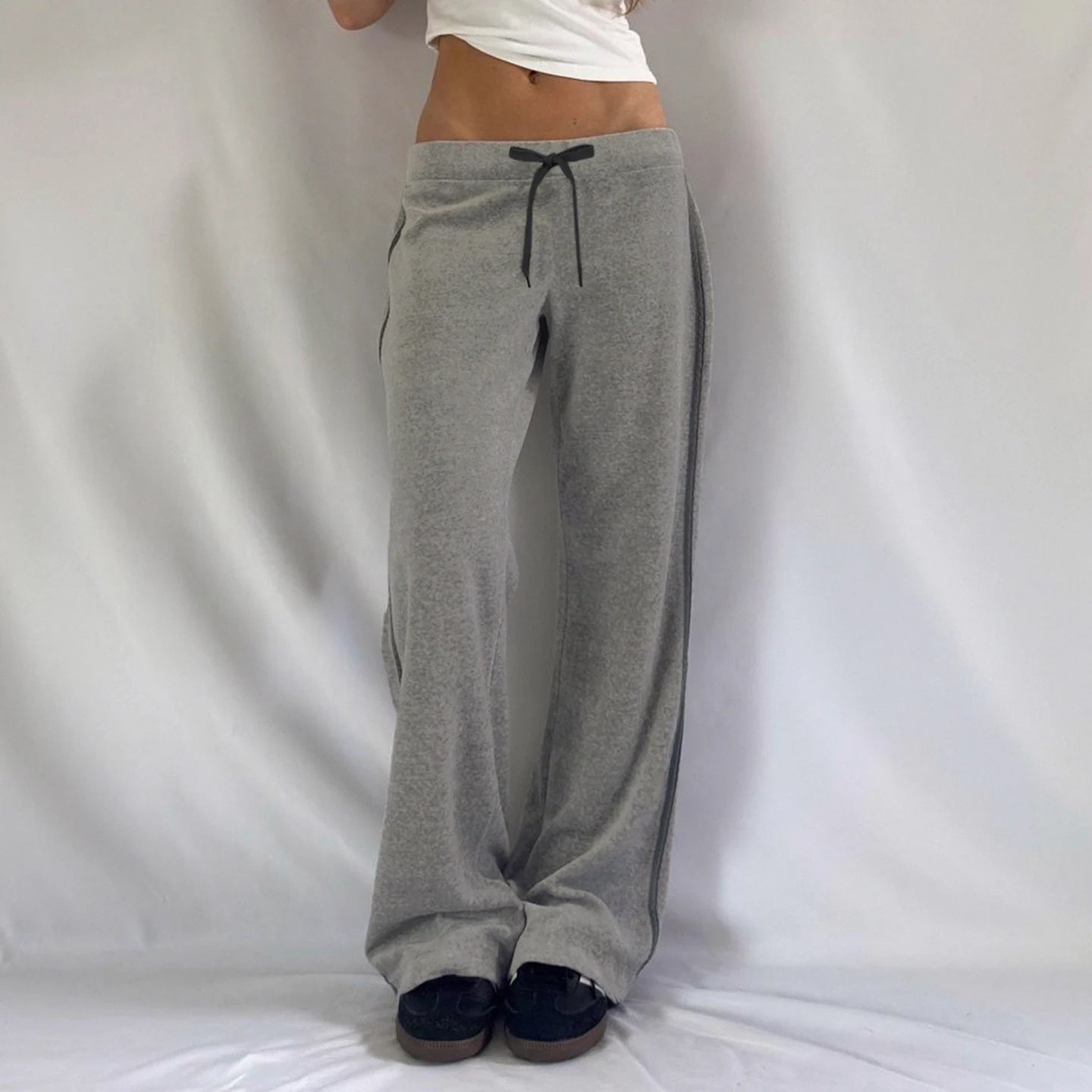 Women's Autumn Patchwork Wide Leg Pants Casual Flat Low Waist Pleated Trousers Eco - Friendly Spandex/Polyester Streetwear Fashion - Zeprah