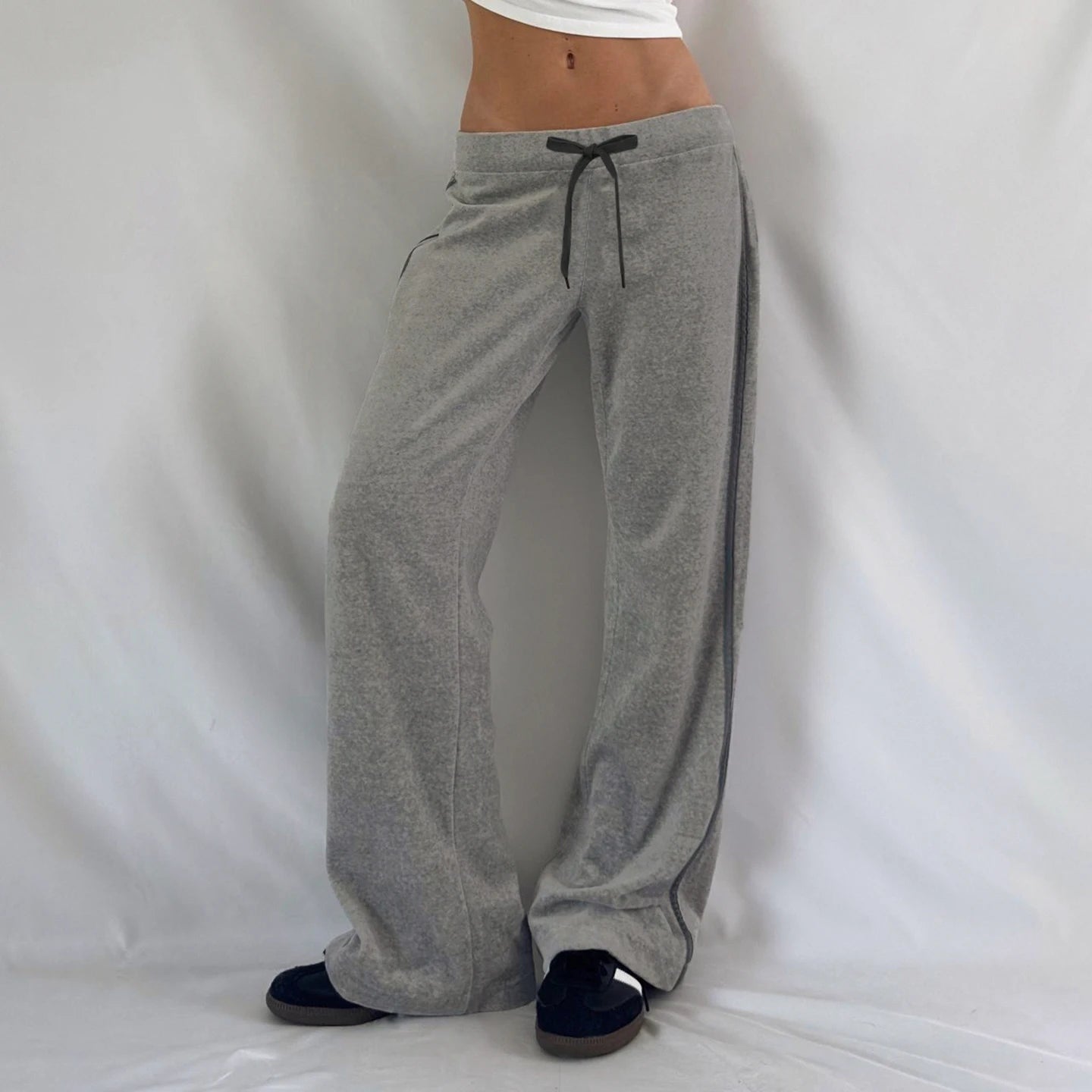 Women's Autumn Patchwork Wide Leg Pants Casual Flat Low Waist Pleated Trousers Eco - Friendly Spandex/Polyester Streetwear Fashion - Zeprah