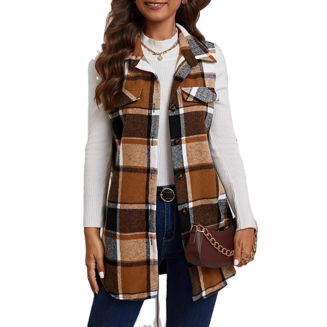 Women's Autumn Winter ELEGANT Button Plaid Vest Jacket - Zeprah