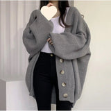 Women's Autumn Winter Long Coat Casual Lazy Style V - Neck Single - Breasted Loose Lantern Sleeve Knitted Cardigan - Zeprah