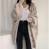 Women's Autumn Winter Long Coat Casual Lazy Style V - Neck Single - Breasted Loose Lantern Sleeve Knitted Cardigan - Zeprah