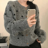 Women's Autumn Winter Soft Chunky Knit Patchwork Sweater Cardigan Vintage Button Crew Neck Front Logo Loose Fit Outerwear - Zeprah