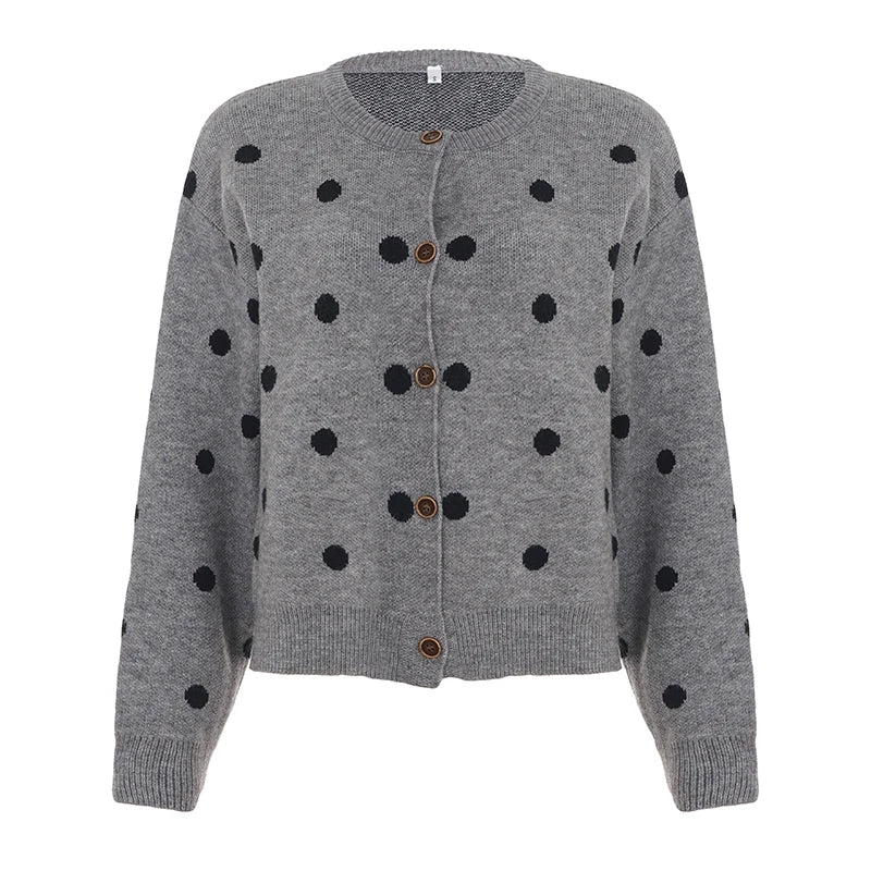 Women's Autumn Winter Soft Chunky Knit Patchwork Sweater Cardigan Vintage Button Crew Neck Front Logo Loose Fit Outerwear - Zeprah