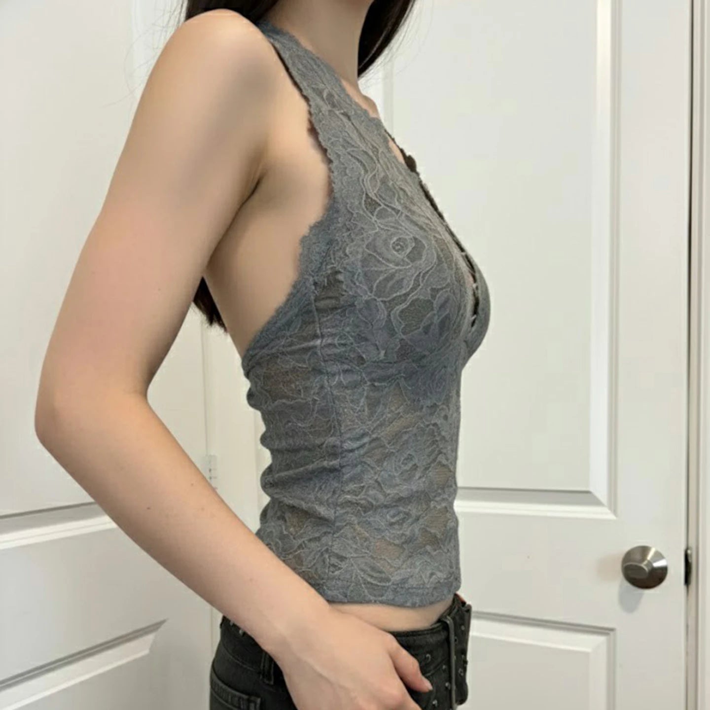 Women's Breathable Eco - Friendly Lace Slim Fit Tank Top V - Neck Tie - Front Backless Sexy Summer Tops for Party Night Vacation - Zeprah