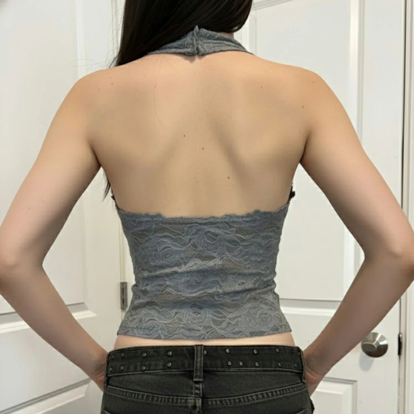 Women's Breathable Eco - Friendly Lace Slim Fit Tank Top V - Neck Tie - Front Backless Sexy Summer Tops for Party Night Vacation - Zeprah