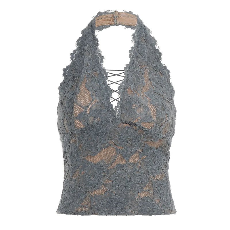 Women's Breathable Eco - Friendly Lace Slim Fit Tank Top V - Neck Tie - Front Backless Sexy Summer Tops for Party Night Vacation - Zeprah