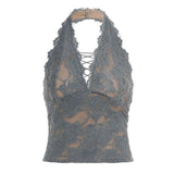 Women's Breathable Eco - Friendly Lace Slim Fit Tank Top V - Neck Tie - Front Backless Sexy Summer Tops for Party Night Vacation - Zeprah