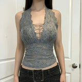 Women's Breathable Eco - Friendly Lace Slim Fit Tank Top V - Neck Tie - Front Backless Sexy Summer Tops for Party Night Vacation - Zeprah
