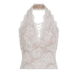 Women's Breathable Eco - Friendly Lace Slim Fit Tank Top V - Neck Tie - Front Backless Sexy Summer Tops for Party Night Vacation - Zeprah