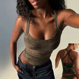 Women's Breathable Eco - Friendly Spandex/Polyester Knitted Casual Color Block Ribbing Tank Top Crisscross Racerback Sleeveless - Zeprah