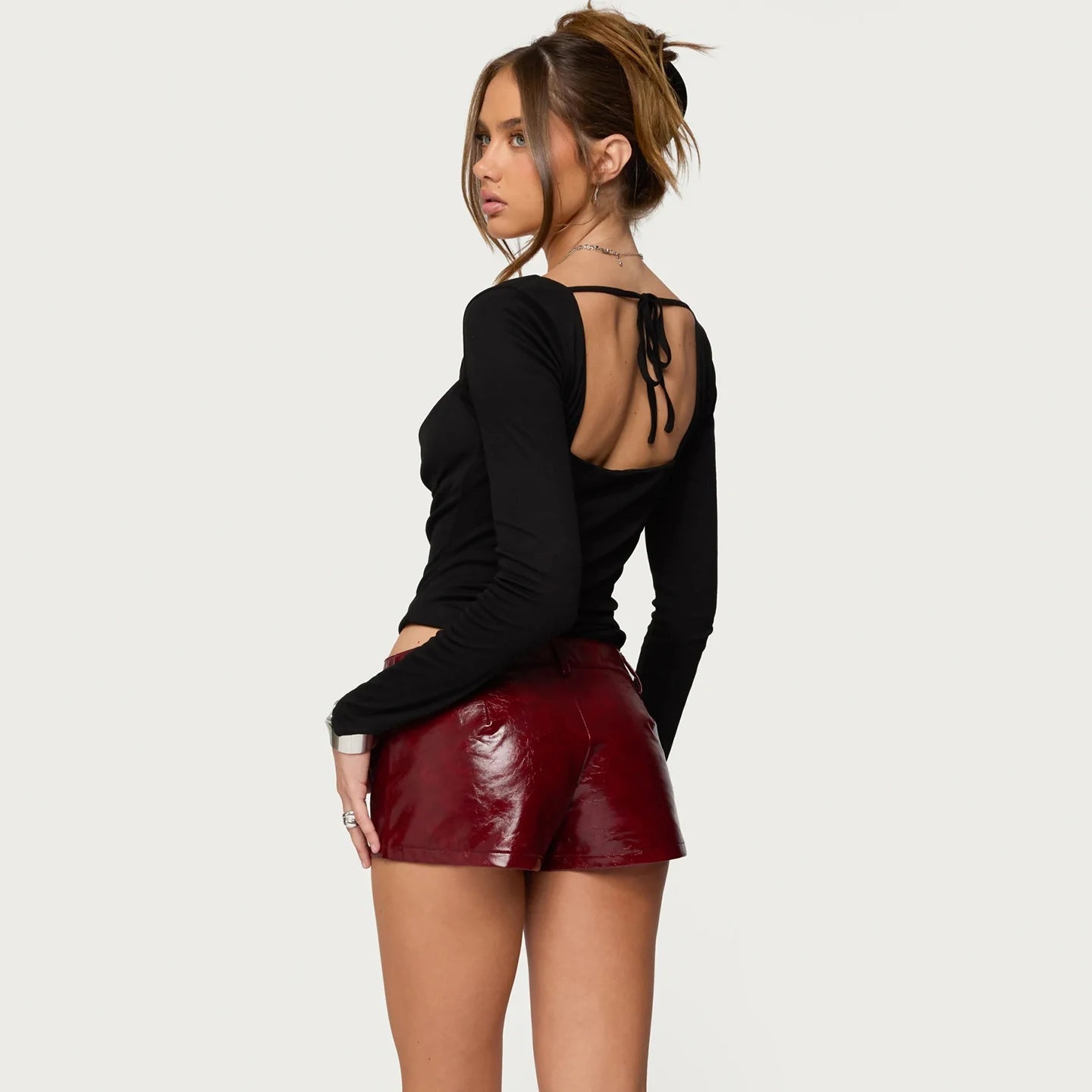 Women's Breathable Leather Shorts Style Patchwork Slim Fit Mini Hot Pants Gothic Club Party Wear - Zeprah