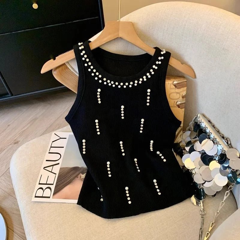 Women's Breathable Rhinestone Knitted tank Top Sleeveless Crop Top Women's Camisole - Zeprah