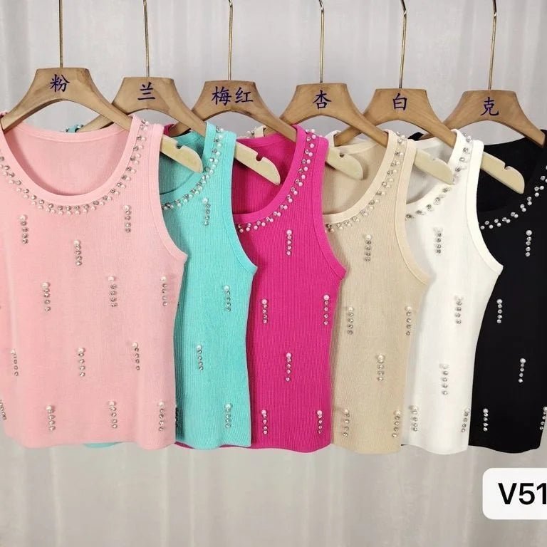 Women's Breathable Rhinestone Knitted tank Top Sleeveless Crop Top Women's Camisole - Zeprah