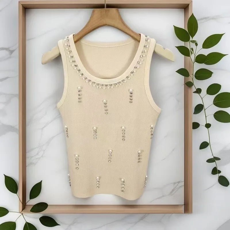 Women's Breathable Rhinestone Knitted tank Top Sleeveless Crop Top Women's Camisole - Zeprah