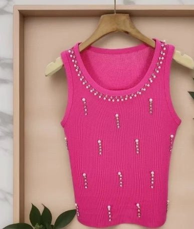 Women's Breathable Rhinestone Knitted tank Top Sleeveless Crop Top Women's Camisole - Zeprah