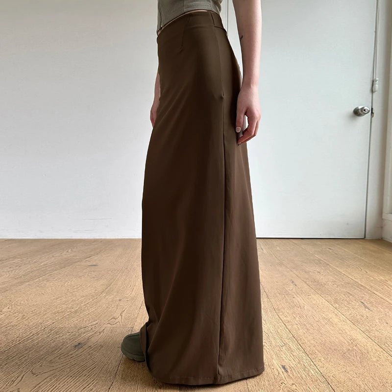 Women's Brown Patchwork Skirt Vintage Elegant A - Line Maxi Anti - Wrinkle Spandex/Polyester Slim Fit - Zeprah