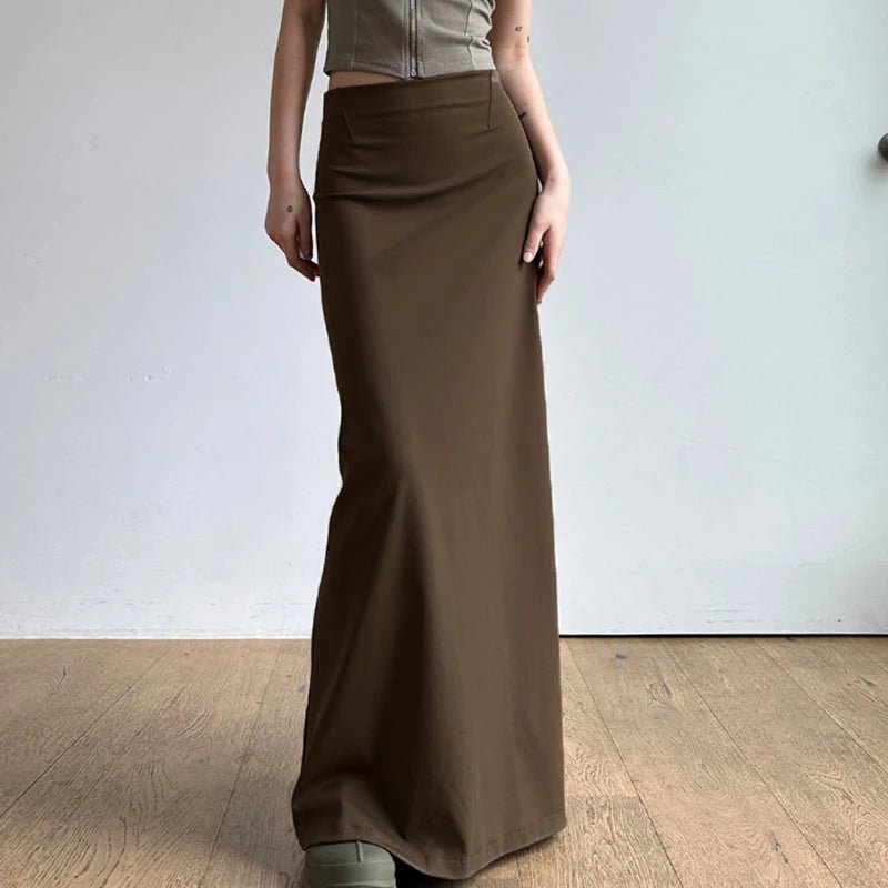 Women's Brown Patchwork Skirt Vintage Elegant A - Line Maxi Anti - Wrinkle Spandex/Polyester Slim Fit - Zeprah
