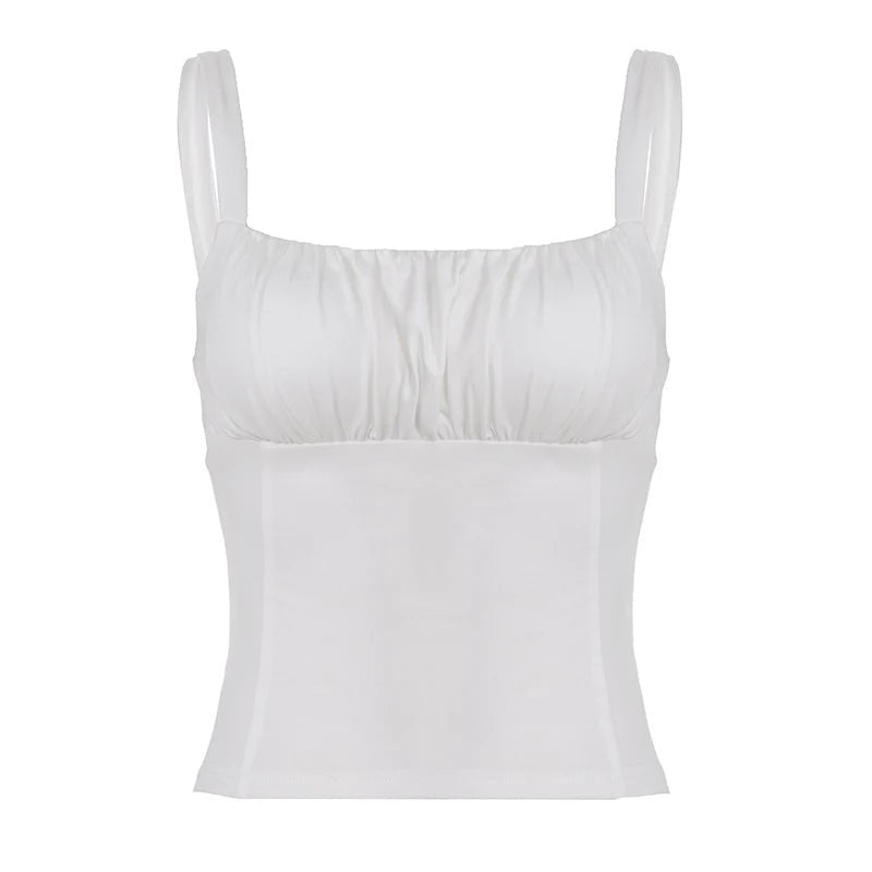 Women's Built in Bra Slim Camisole Minimalist Solid Color Pleated Basic Versatile Knitted Eco - Friendly Spandex/Polyester Ruffles - Zeprah