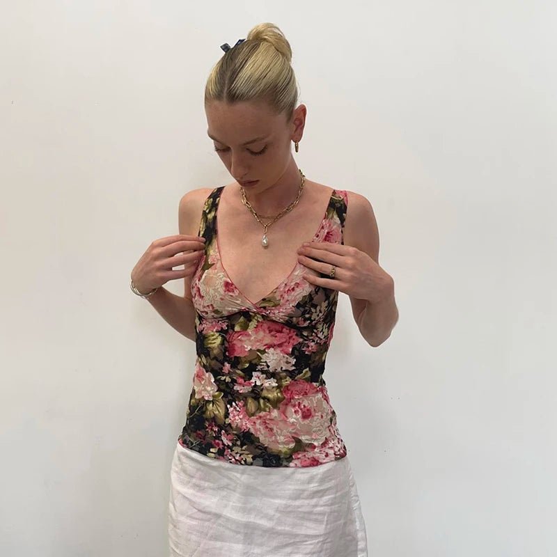 Women's Cami Tank Tops Summer Breathable Color Block Sleeveless Bandeau Knitted Lace Short Sweet V - Neck Designer Party Vest - Zeprah