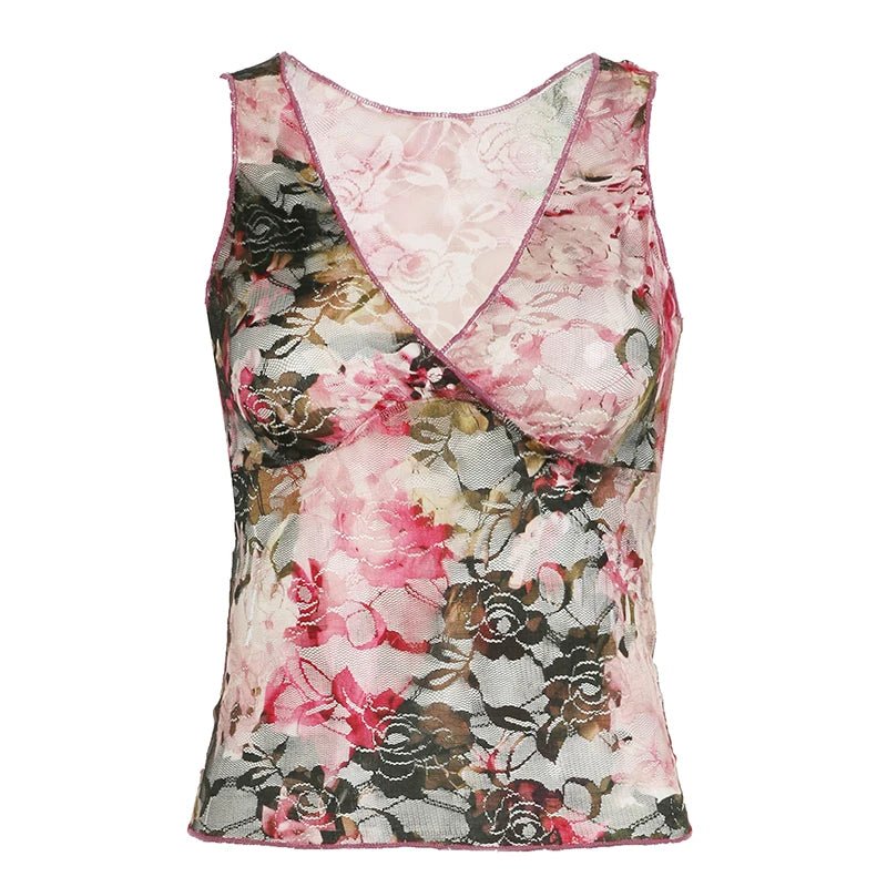 Women's Cami Tank Tops Summer Breathable Color Block Sleeveless Bandeau Knitted Lace Short Sweet V - Neck Designer Party Vest - Zeprah