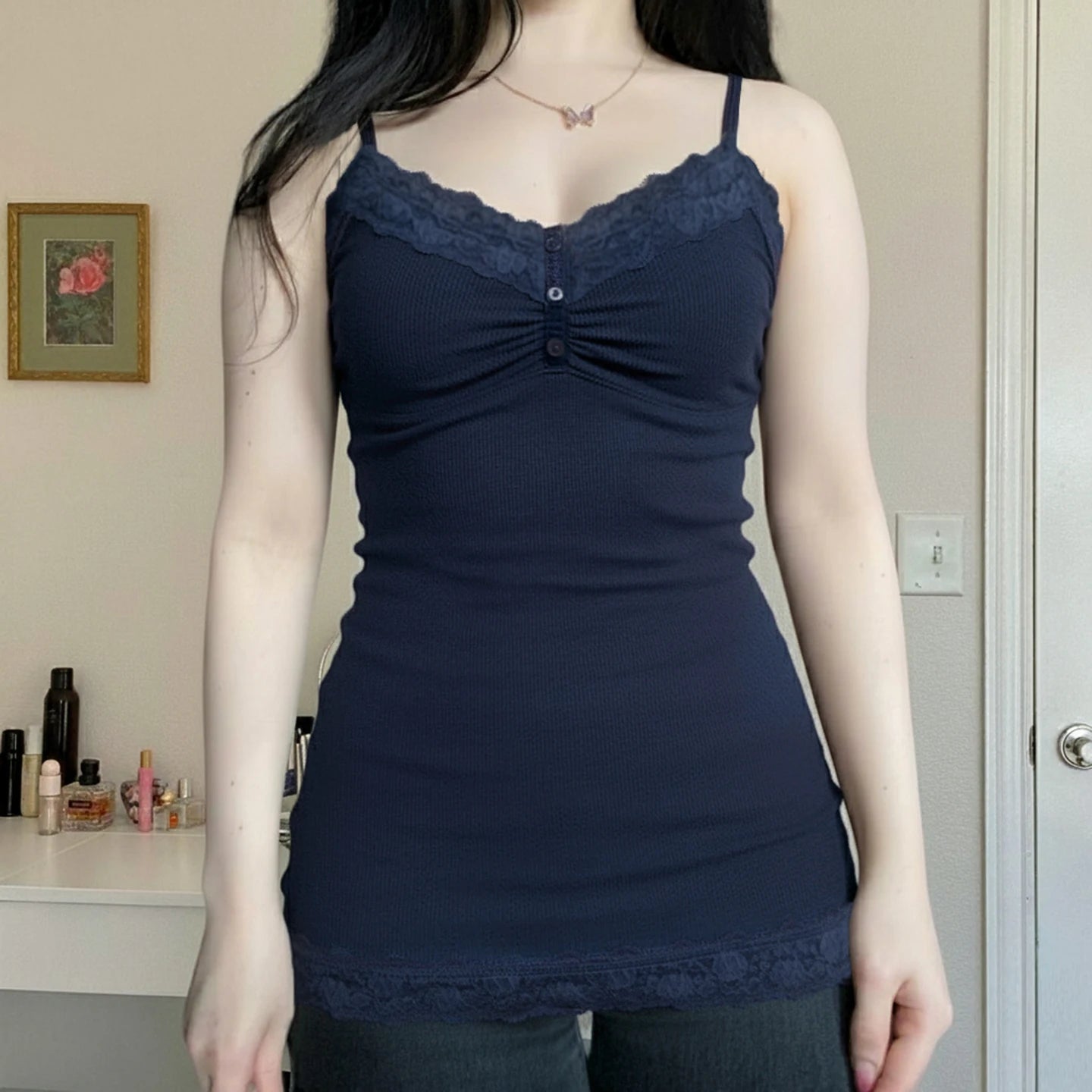 Womens CAMIS Summer Knit Spandex Slim Fit Casual Lace Trim Adjustable Straps Breathable Eco - Friendly Solid - Zeprah